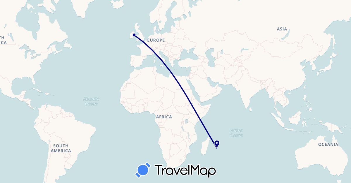 TravelMap itinerary: driving in Ireland, Réunion (Africa, Europe)